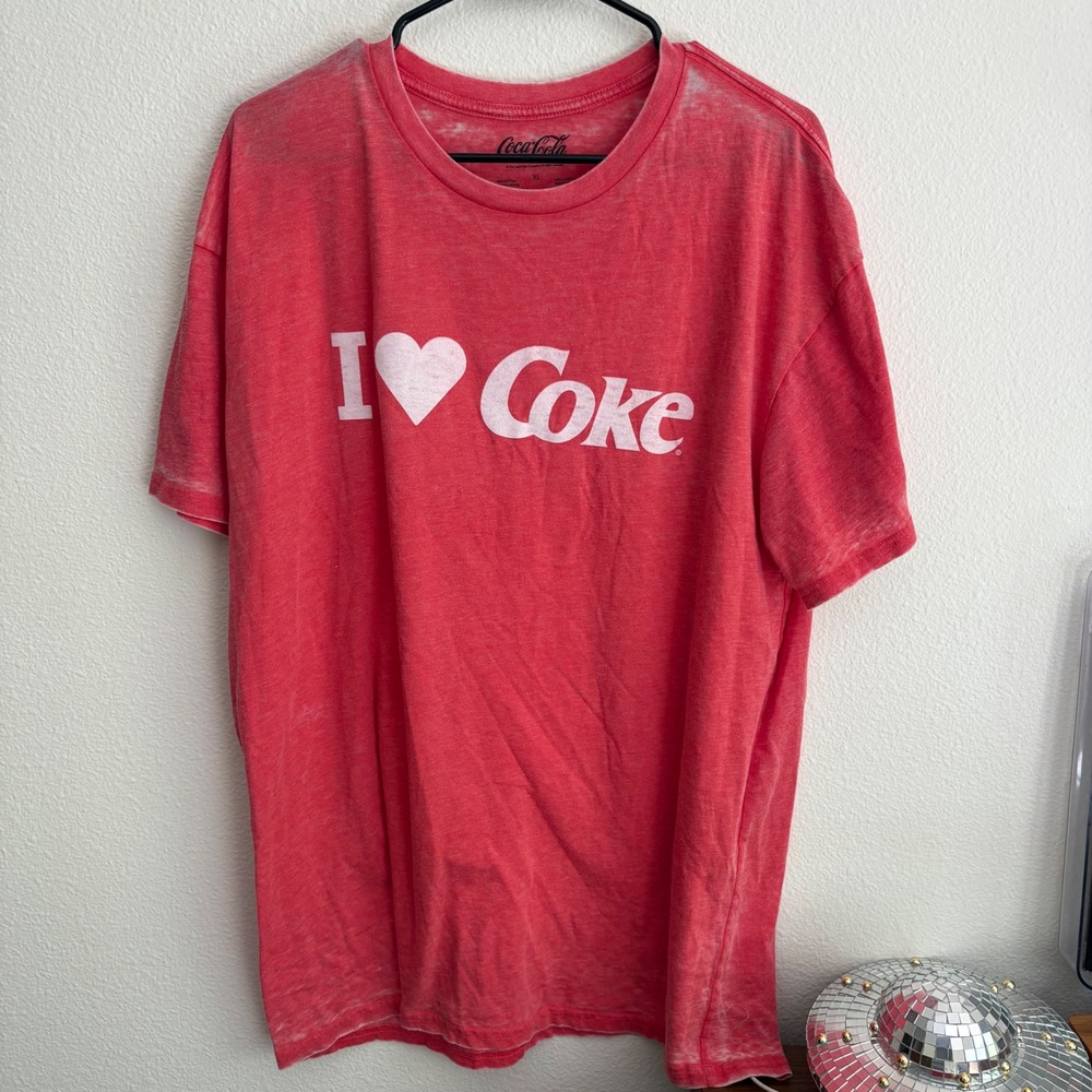 Coca-Cola I Heart Coke Red Acid Wash Graphic T-Shirt XL Retro Soda Tee